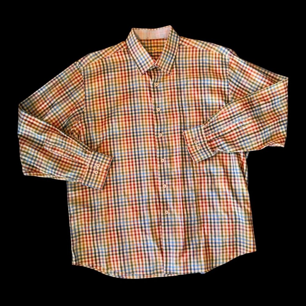 Alan Flusser Gingham Fall Toned Button Down Shirt XL